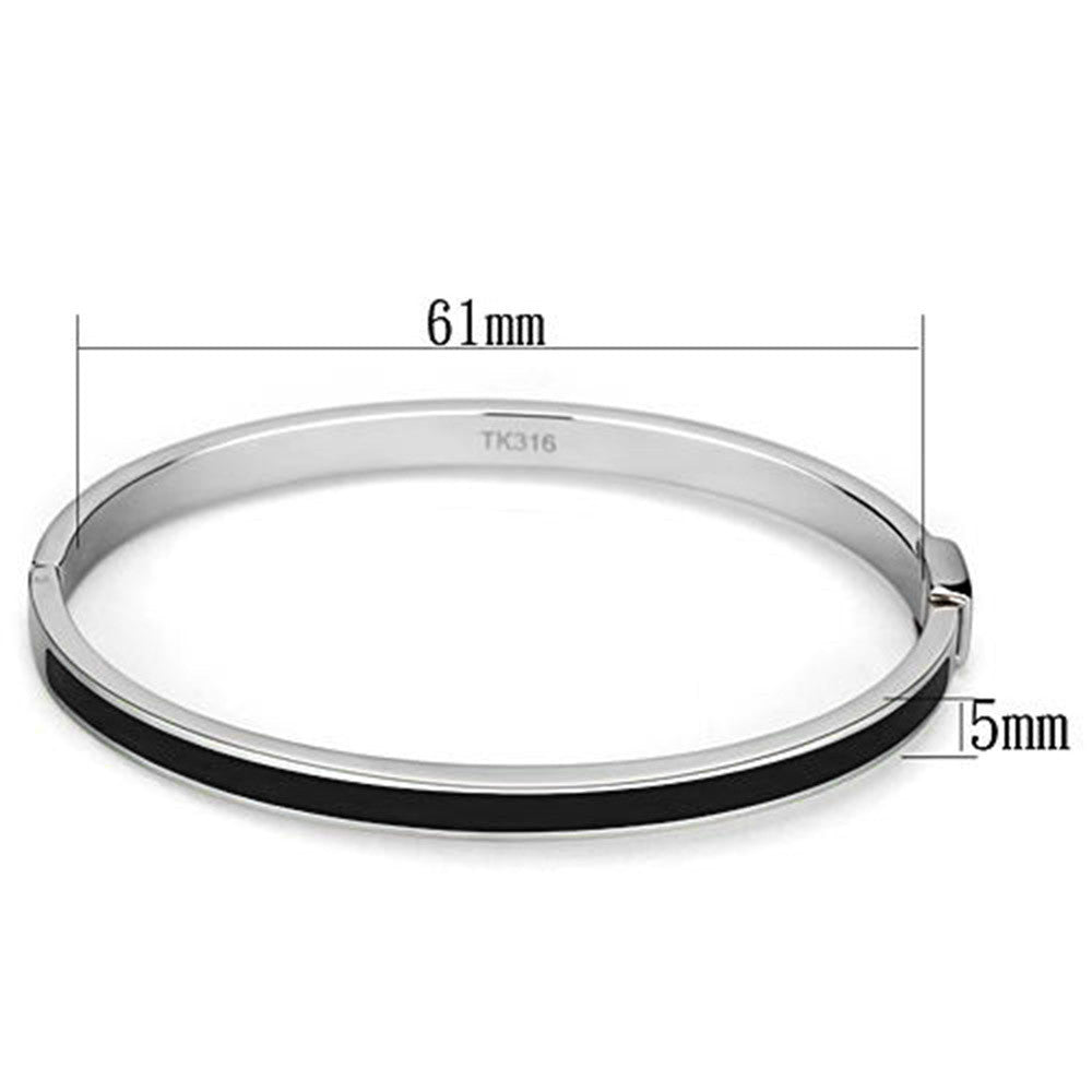 Thin Black Line Stainless Steel Bangle with Black Epoxy Stripe